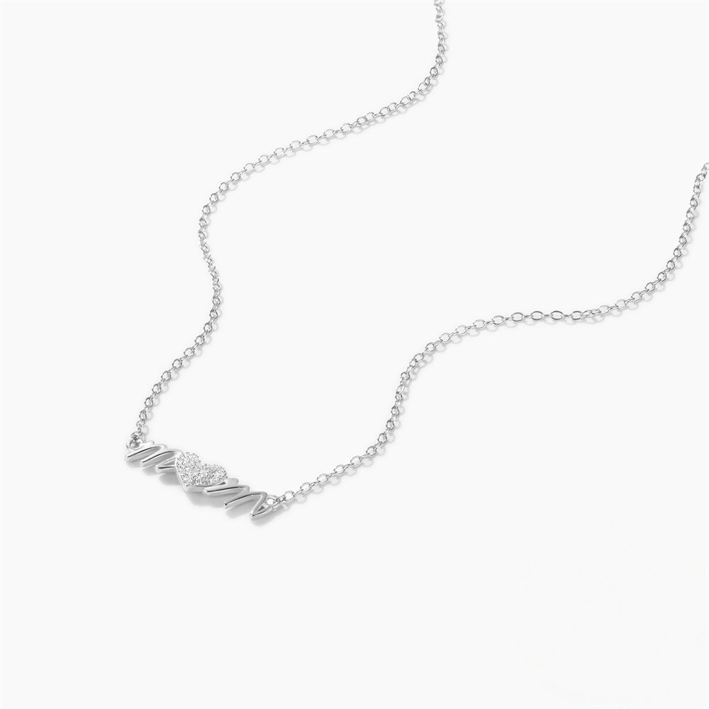 S925 Sterling Silver Heart-shaped Mama Pendant Choker Necklace With Crystal Accents