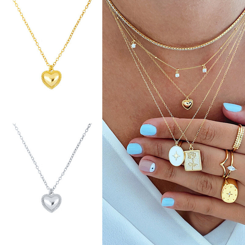 925 Sterling Silver Fashion Small Heart Collarbone Necklace A Trendy European Creative Heart-shaped Pendant Accessory
