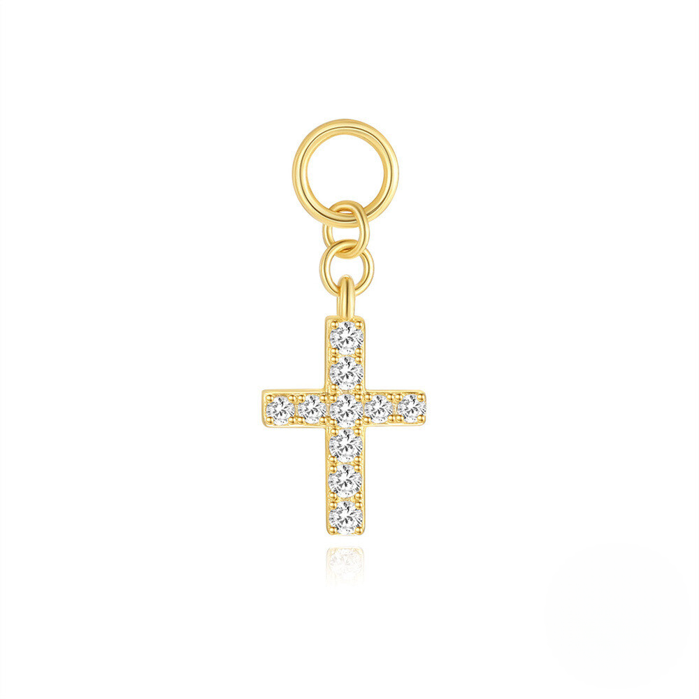 S925 Sterling Silver Design Earrings With Cross Charm Chain Drop And Crystal Accents
