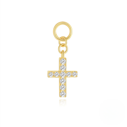 S925 Sterling Silver Design Earrings With Cross Charm Chain Drop And Crystal Accents