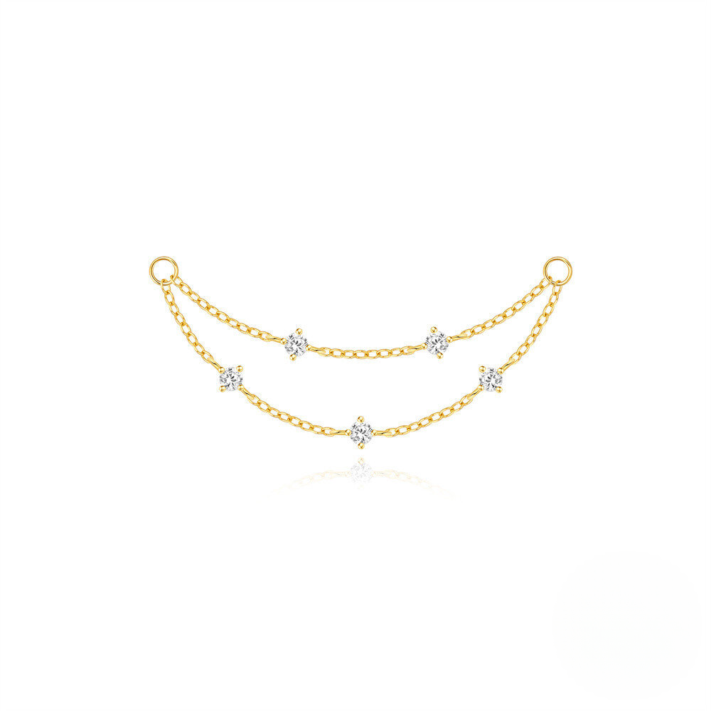 S925 Sterling Silver Long Chain Tassel Earrings With Crystal Accents