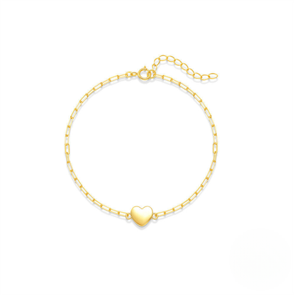 925 Sterling Silver Polished Heart Paperclip Chain Bracelet Korean Style Minimalist Versatile Elegant