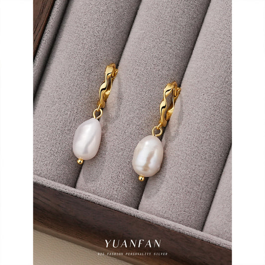 925 Sterling Silver French Baroque Pearl Earrings For Women Fashionable And Minimalist With An Elegant And High-end Feel