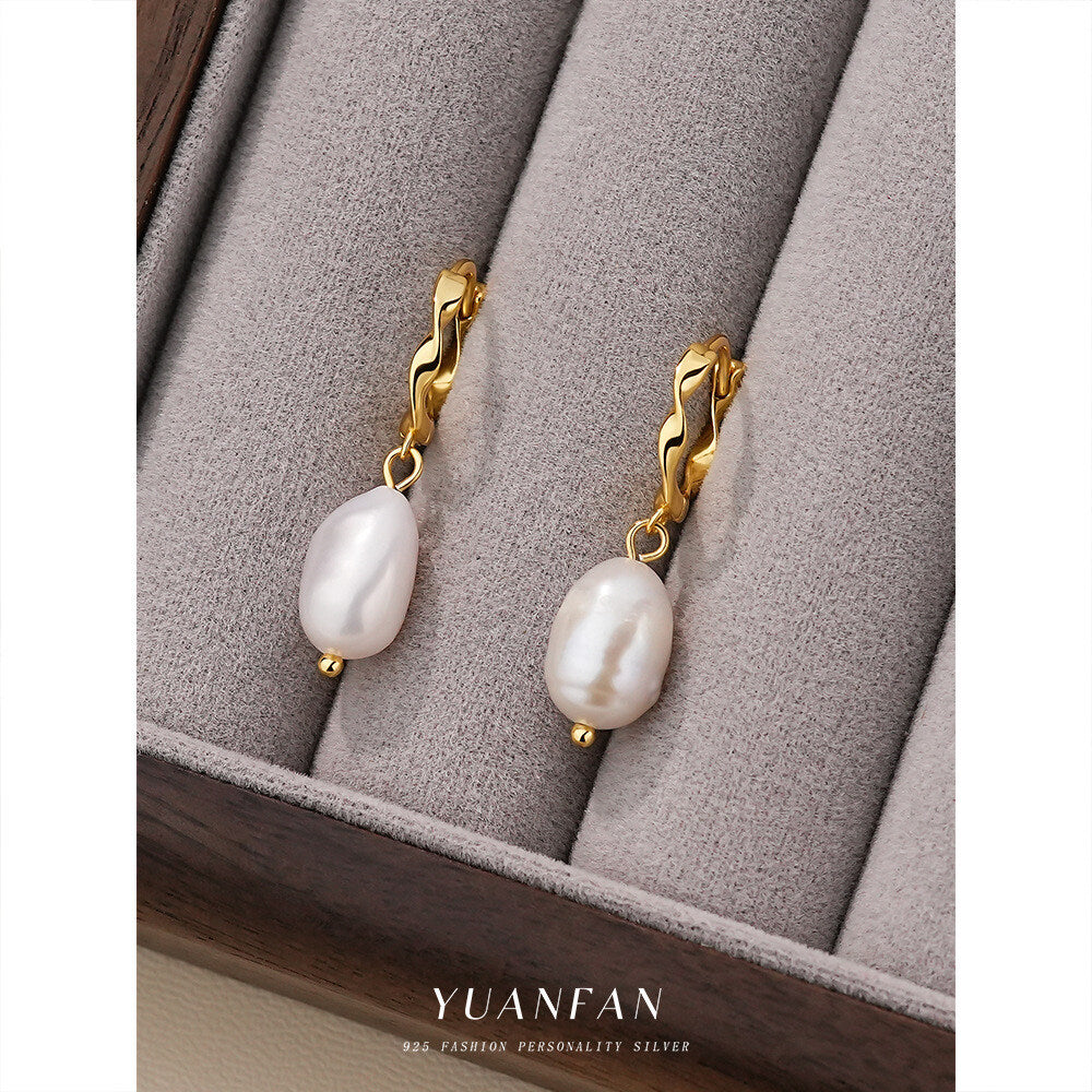 925 Sterling Silver French Baroque Pearl Earrings For Women Fashionable And Minimalist With An Elegant And High-end Feel