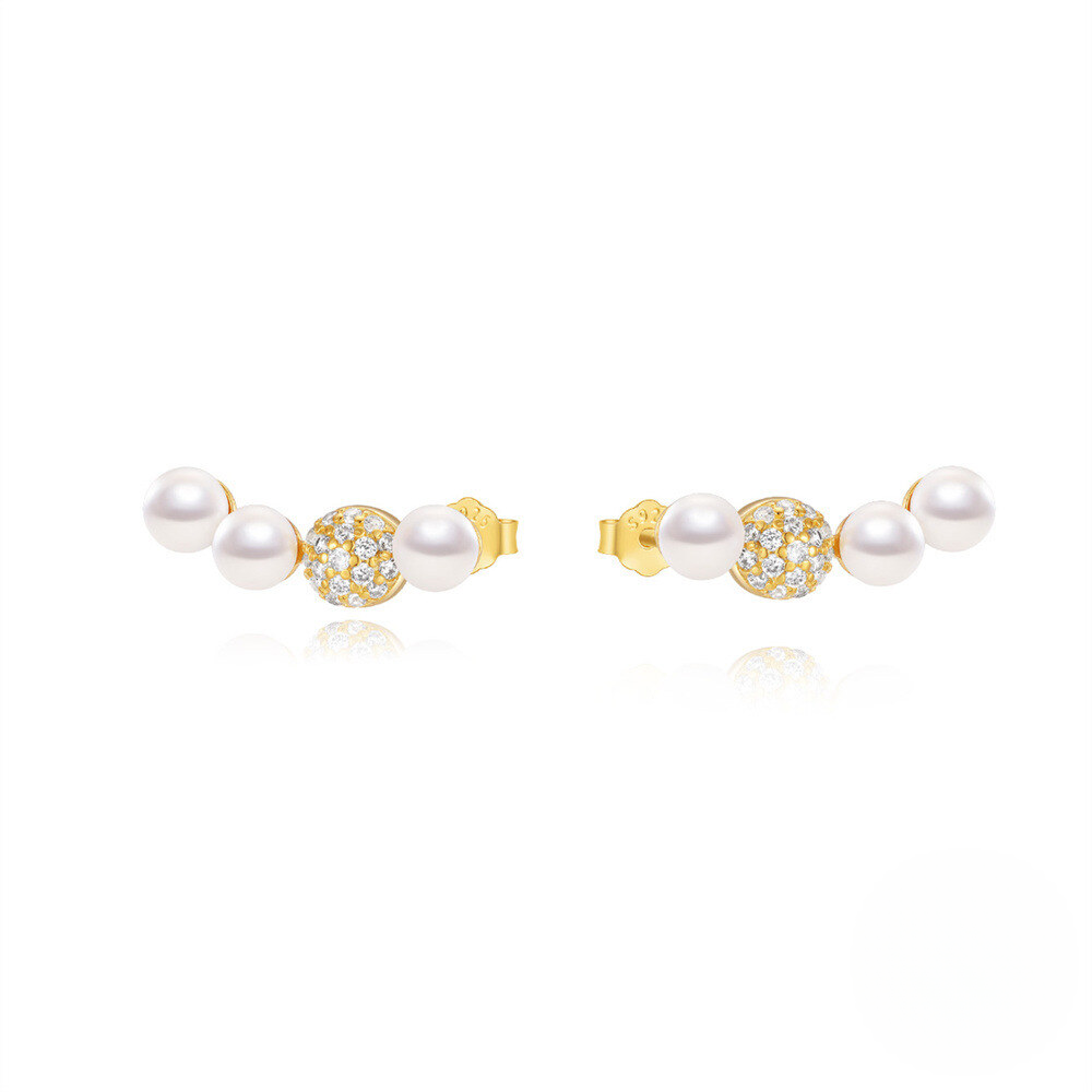 925 Sterling Silver Fashionable Petal Zircon And Pearl Earrings Korean Style Minimalist Studs