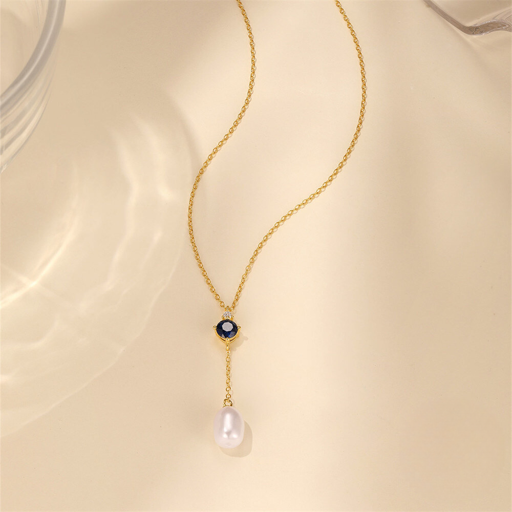 925 Sterling Silver Y-shape Pearl And Zircon Pendant Necklace European Style Hot-selling Unique Design Choker