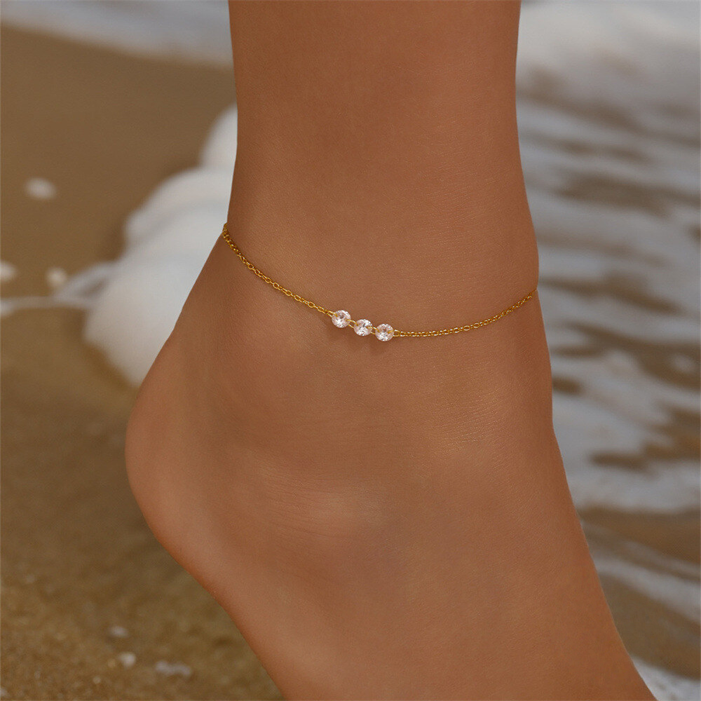 S925 Sterling Silver Zircon-studded Summer Versatile Ankle Chain Korean Style Minimalist Luxury Unique Niche Design