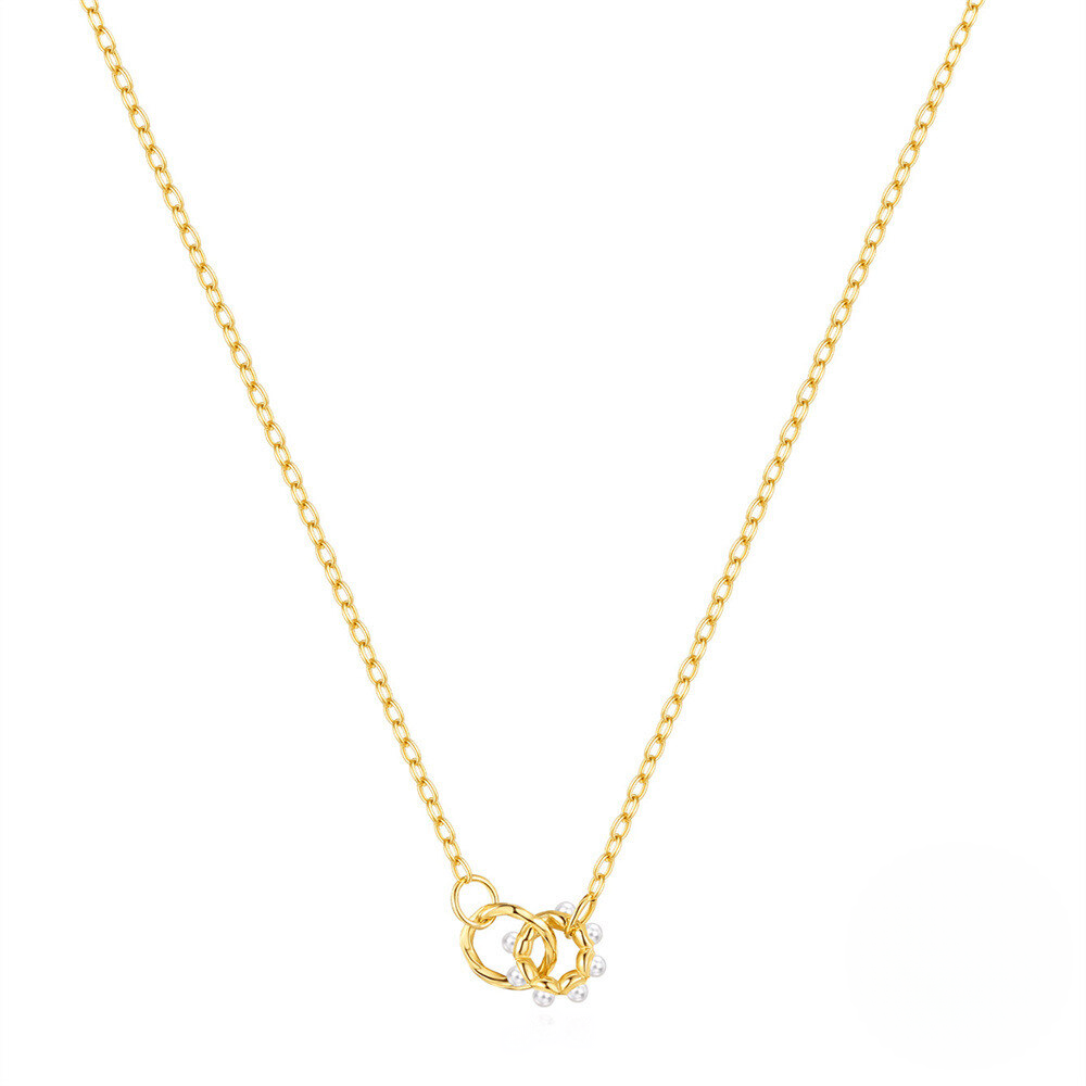 925 Sterling Silver New Round Pearl Interlocking Fashion Necklace For Women A Hot-selling Cross-border Luxury Collarbone Chain