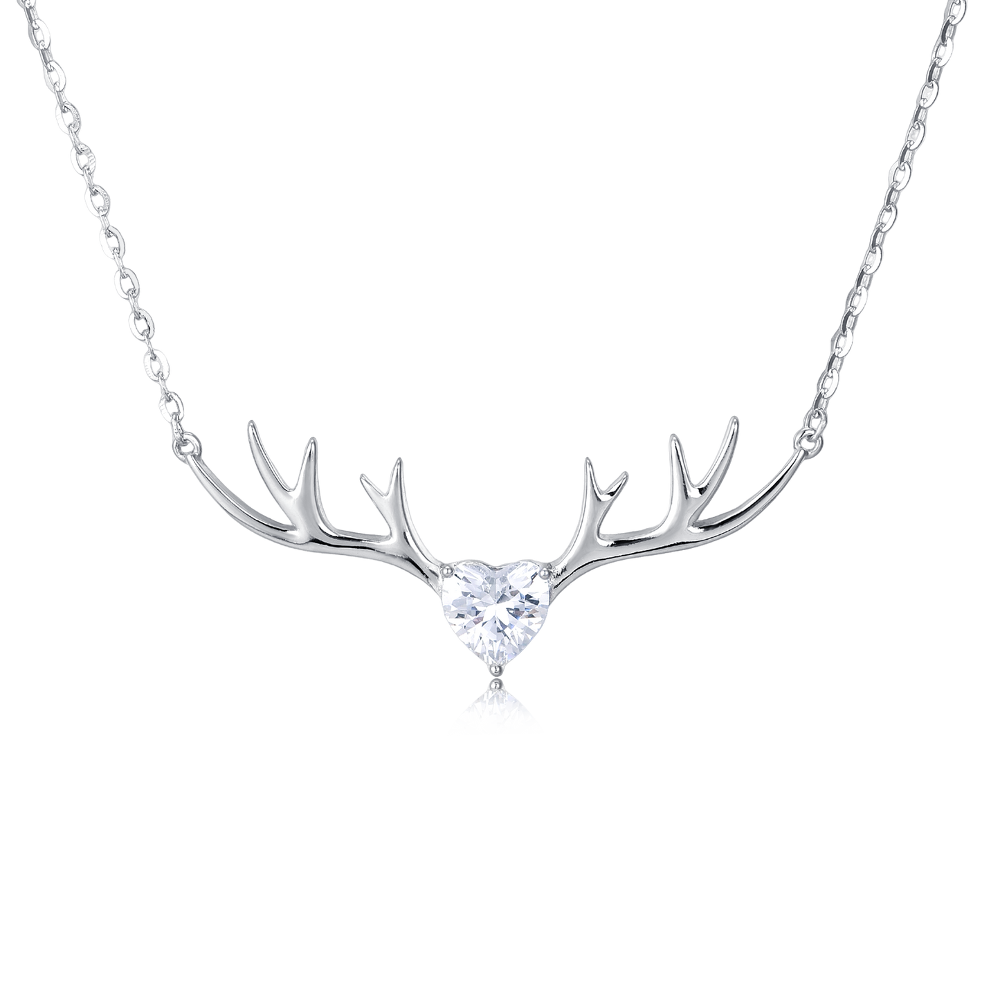 925 Sterling Silver Elegant Deer Antler Necklace With Heart Gemstone Pendant